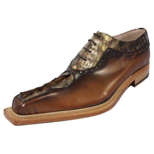 Fennix Italy 4077 Bronze Genuine Hornback Crocodile Tail Vintage / Calf Oxford Shoes
